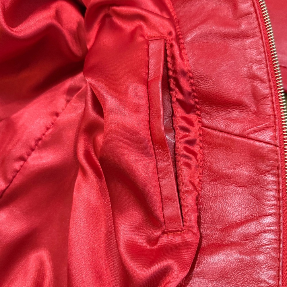 Savvidis Red Genuine Leather Jacket Womens L Handmade Greece Thriller Moto 1980s - Picture 8 of 9
